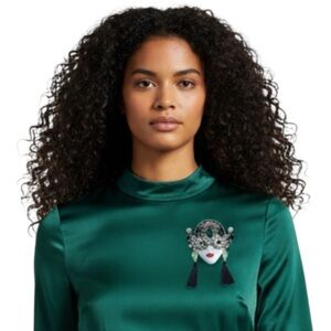 Masquerade Mask Brooch w/ Tassel – Mardi Gras Statement